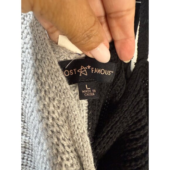 Lost + Famous Womens Color Block Sweater L‎ Knit Long Sleeve Black/Grey - Picture 5 of 6